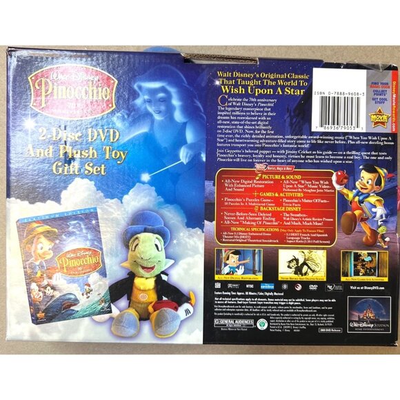 Disney Pinocchio 70th Anniversary 2 Disc DVD Jiminy Cricket Plush Limited Editio - Picture 2 of 3